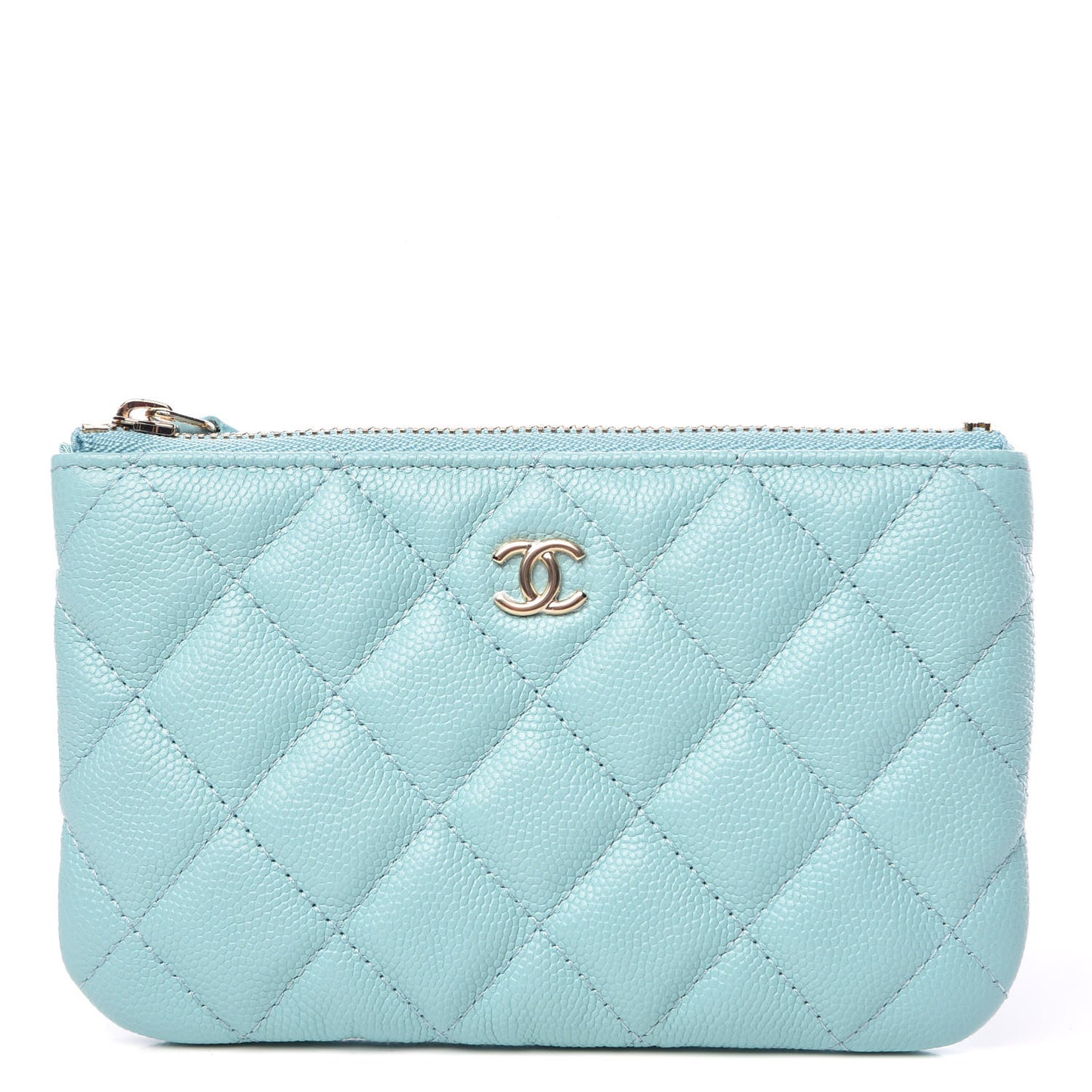 Caviar Quilted Small Cosmetic Case Light Blue
