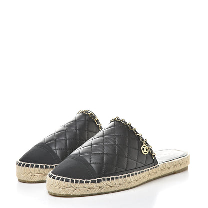 Chanel Lambskin Grosgrain Quilted CC Chain Espadrille Mules 40 Black 3 of 10