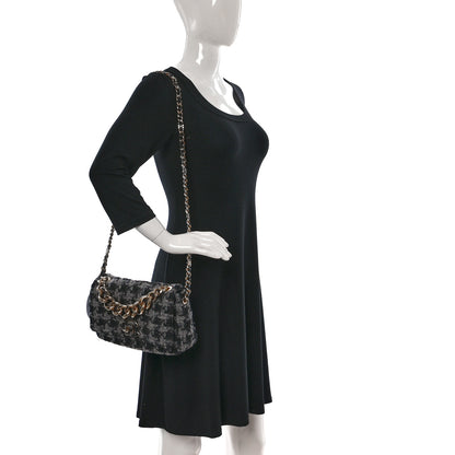 Chanel Wool Tweed Quilted Elegant Chain Flap Black Grey 2 of 9