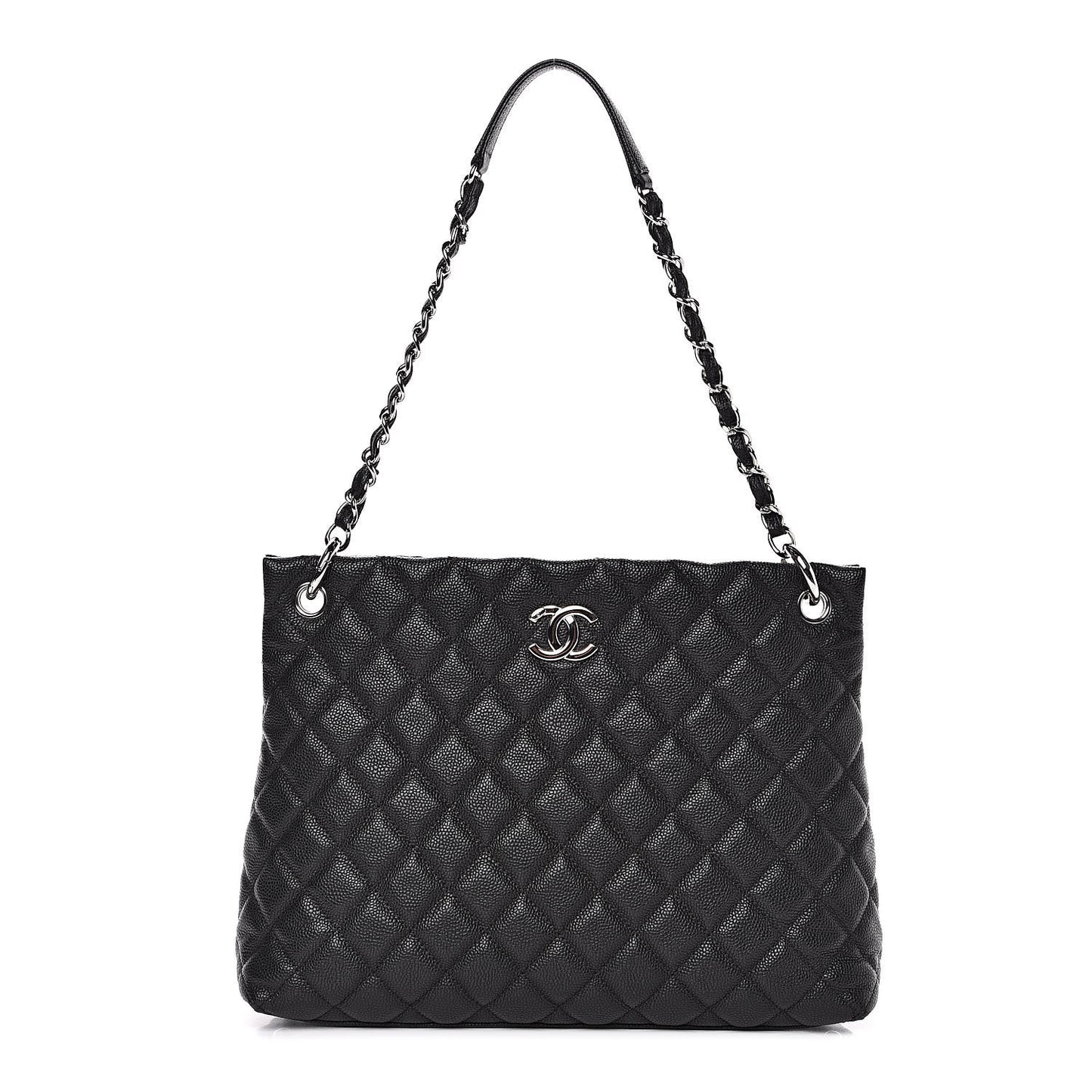 Caviar Quilted Large CC Shopping Tote Black
