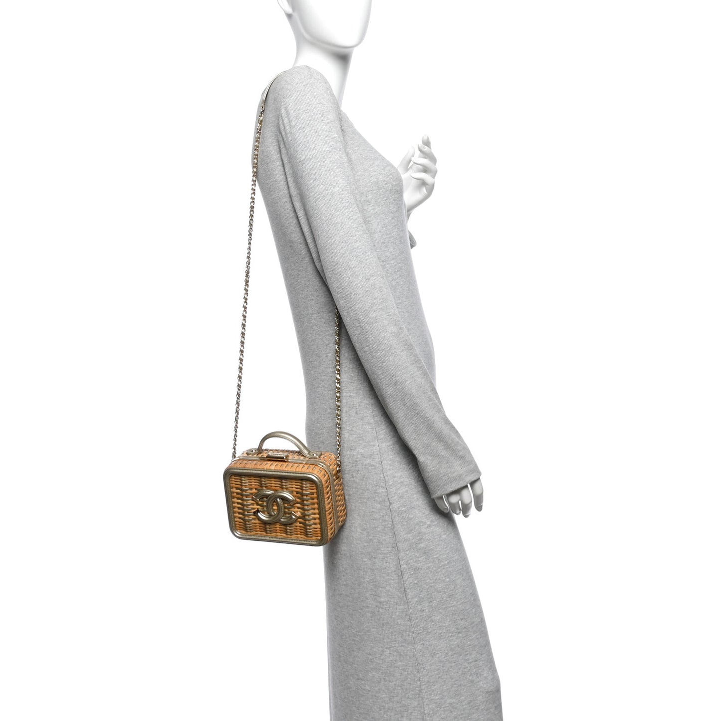 Raffia Calfskin Small CC Filigree Vanity Case Gold