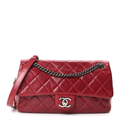 Chanel Glazed Calfskin Quilted Medium Duo Color Flap Dark Red 1 of 10