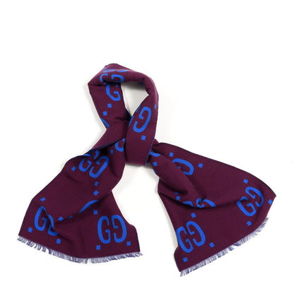 Gucci Wool Silk Monogram Jumbo GG Freedom Scarf Lacquer Blue 1 of 4