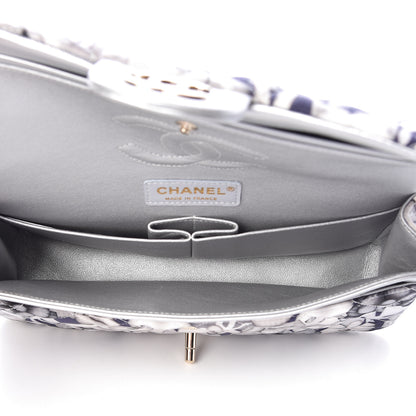 Chanel Nylon Quilted Medium Cat Emoticon Double Flap Navy Grey Ecru 5 of 10