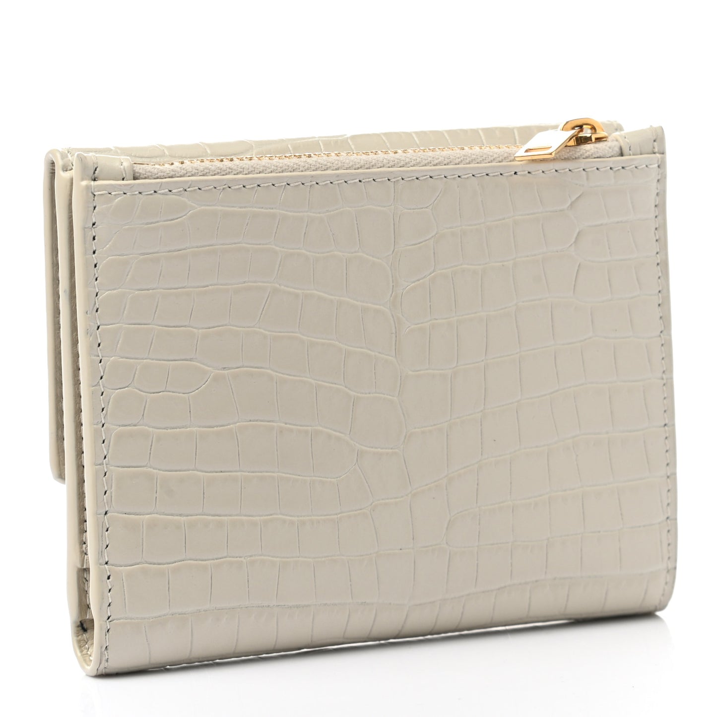 Shiny Calfskin Crocodile Embossed Monogram Uptown Compact Wallet White Vintage