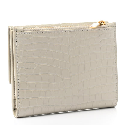 Saint Laurent Shiny Calfskin Crocodile Embossed Monogram Uptown Compact Wallet White Vintage 3 of 8