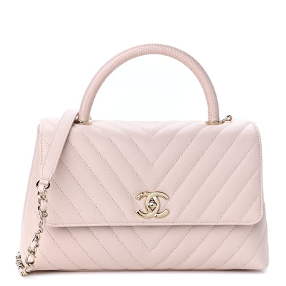 Chanel Caviar Lizard Embossed Chevron Quilted Small Coco Handle Flap Beige 1 of 8