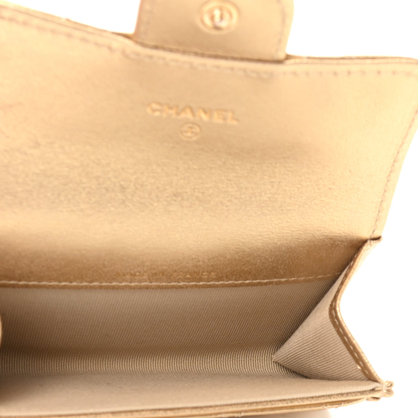 Metallic Lambskin Quilted Flap Card Holder Wallet Gold