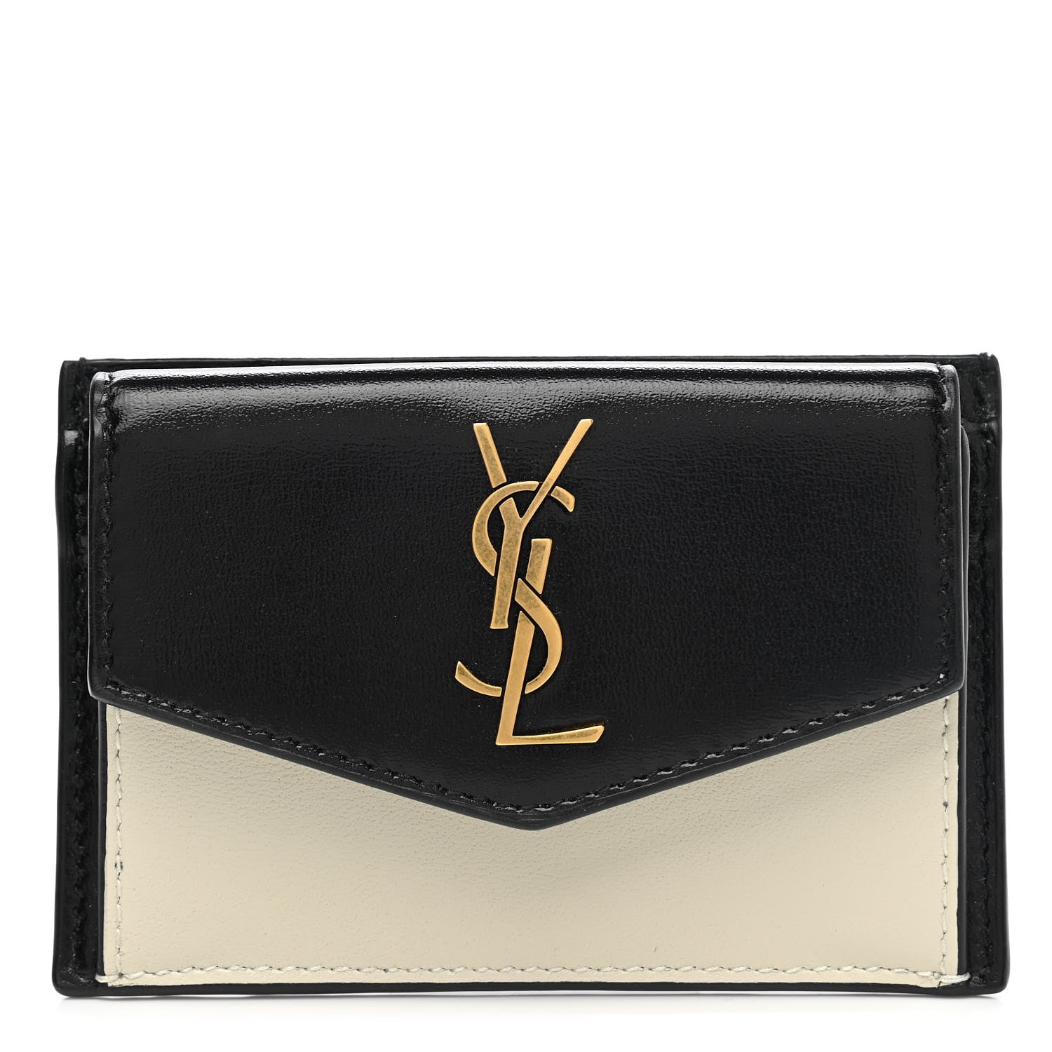 Saint Laurent Calfskin Uptown Monogram Card Case Black 1 of 8