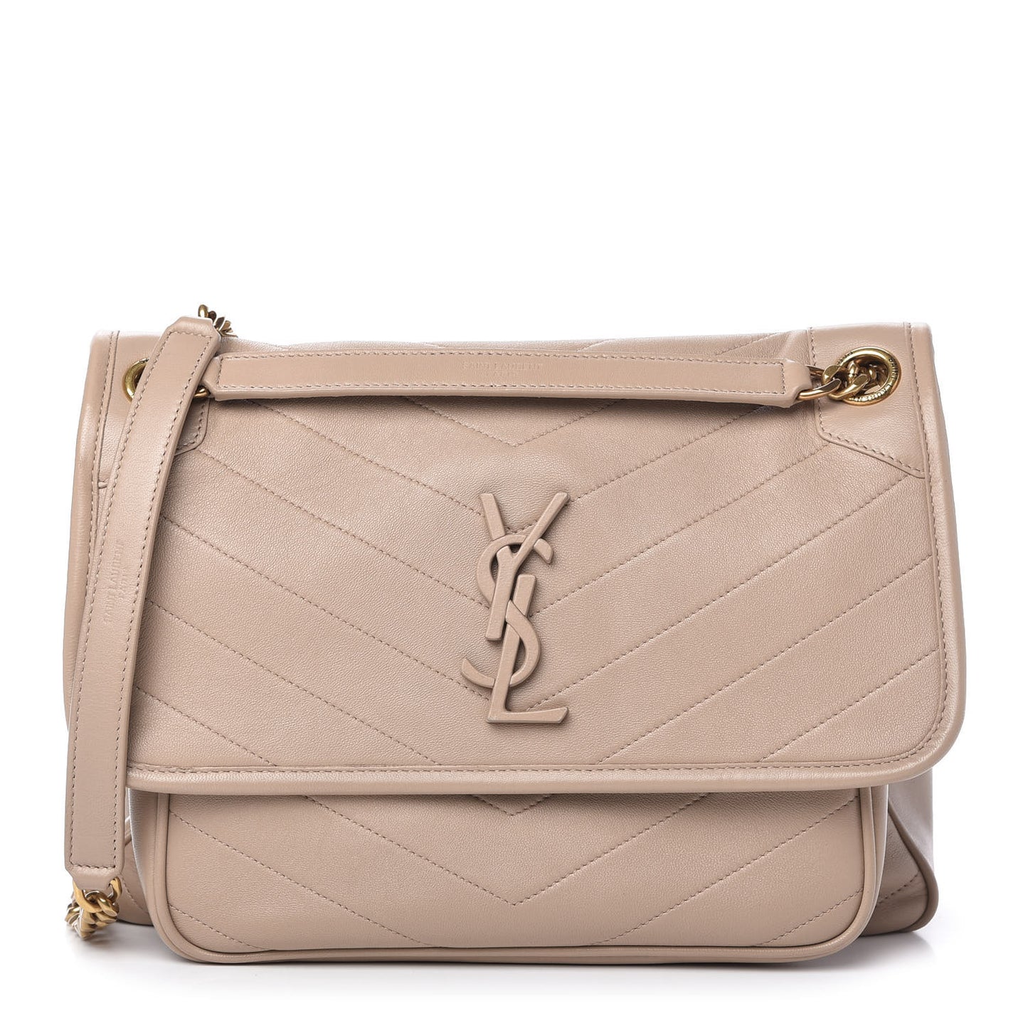 Lambskin Matelasse Monogram Medium Niki Chain Satchel Dark Beige