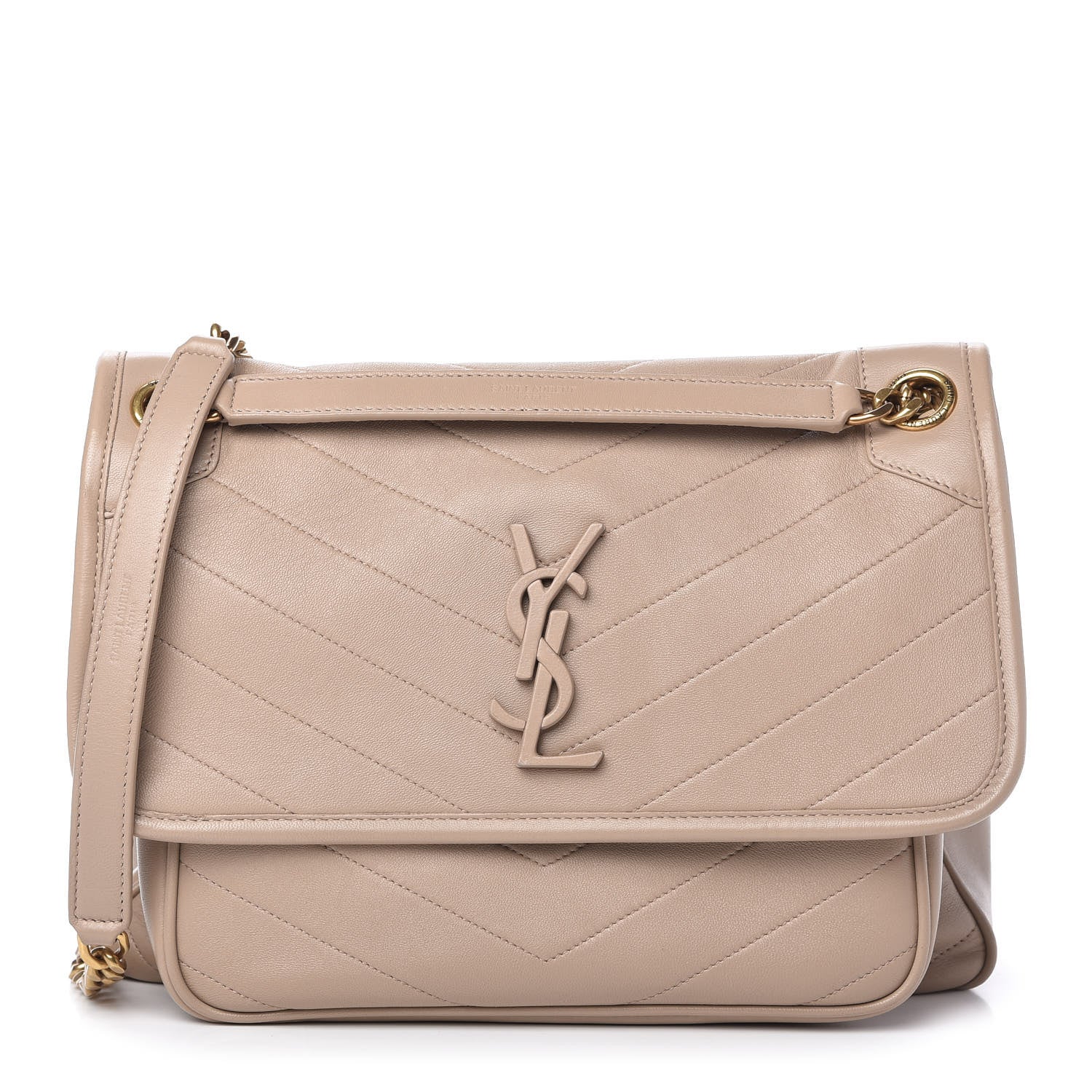 Saint Laurent Lambskin Matelasse Monogram Medium Niki Chain Satchel Dark Beige 1 of 10