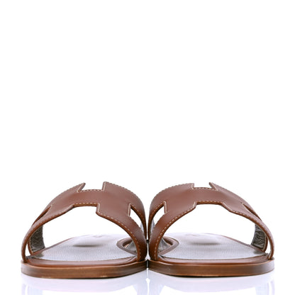 Hermes Box Calfskin Oran Sandals 37 Gold 2 of 4