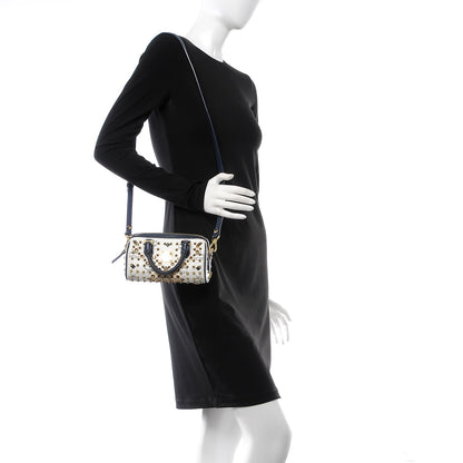 MCM Visetos Studded Mini Boston Bag White Navy 2 of 13