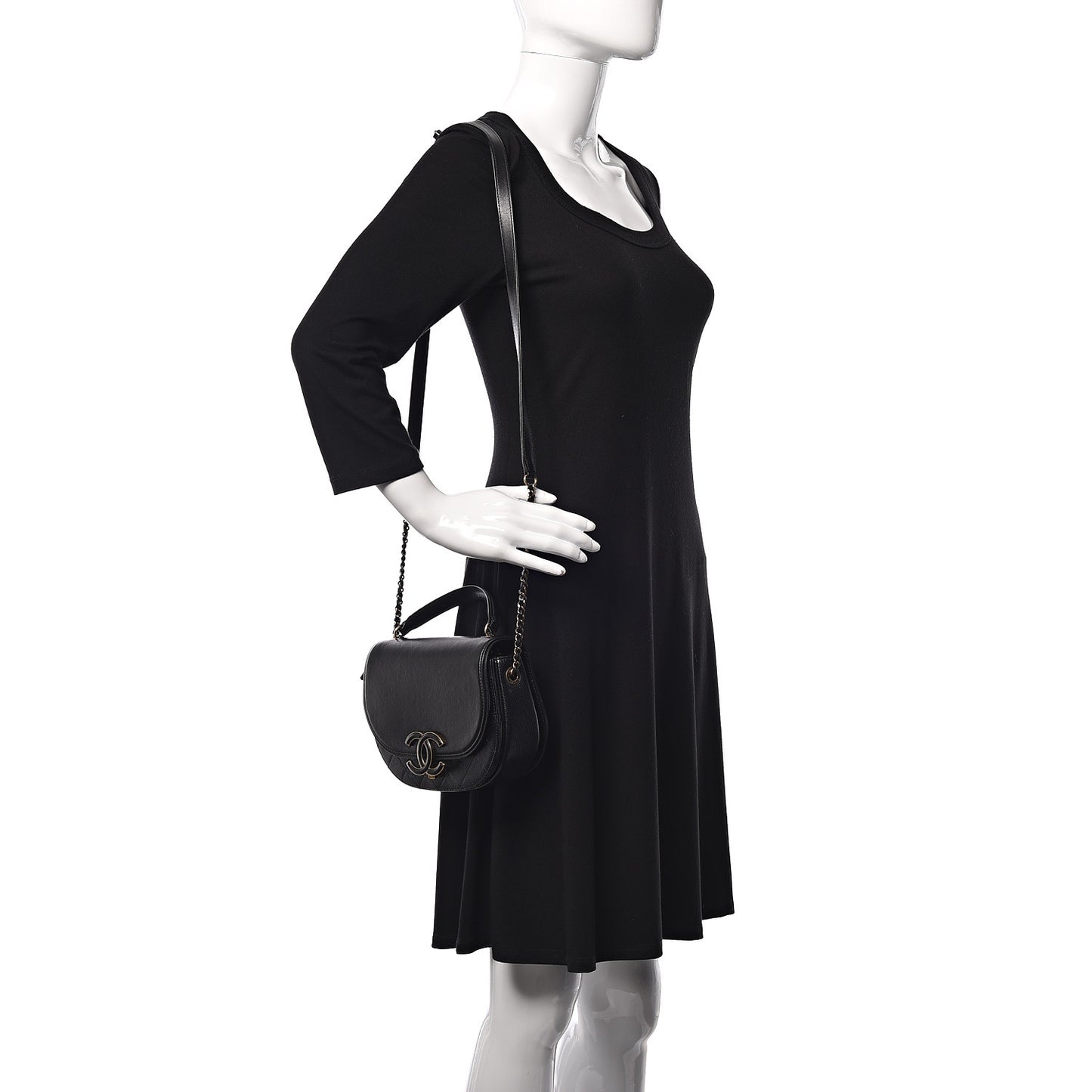 Shiny Calfskin Goatskin Quilted Small Coco Curve Messenger Flap Black