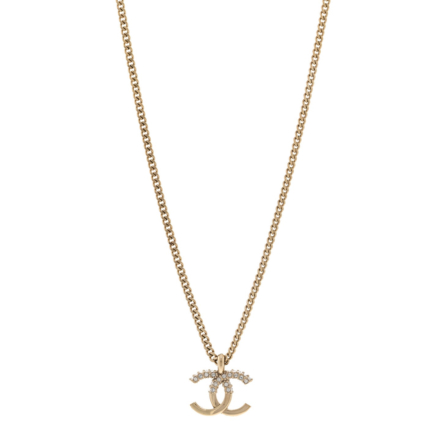 Crystal Logo CC Chain Necklace Light Gold