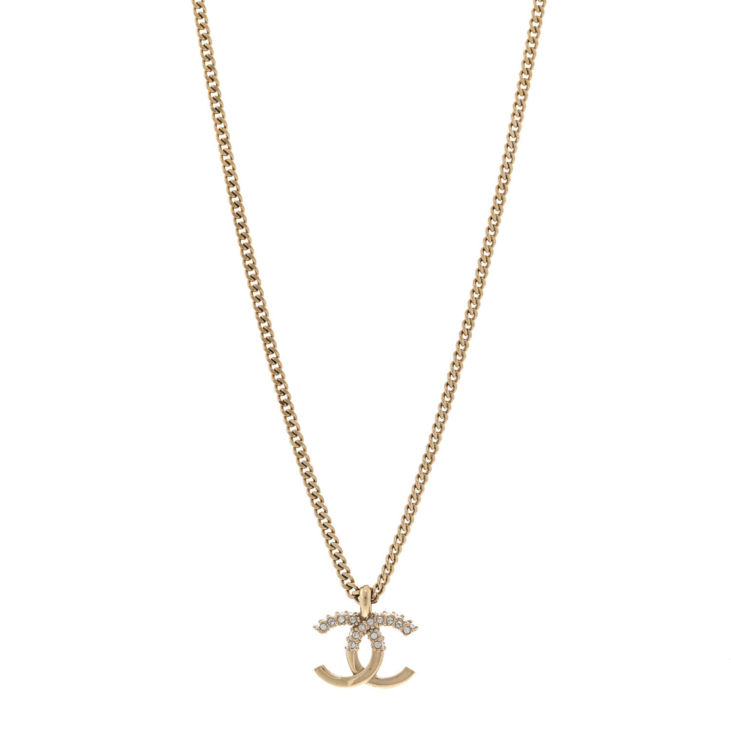Chanel Crystal Logo CC Chain Necklace Light Gold 1 of 5