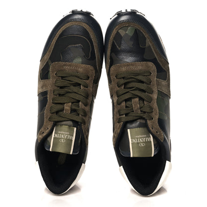 Valentino Garavani Nappa Suede Camouflage Womens Rockrunner Sneakers 40 Kaki Platine 2 of 9
