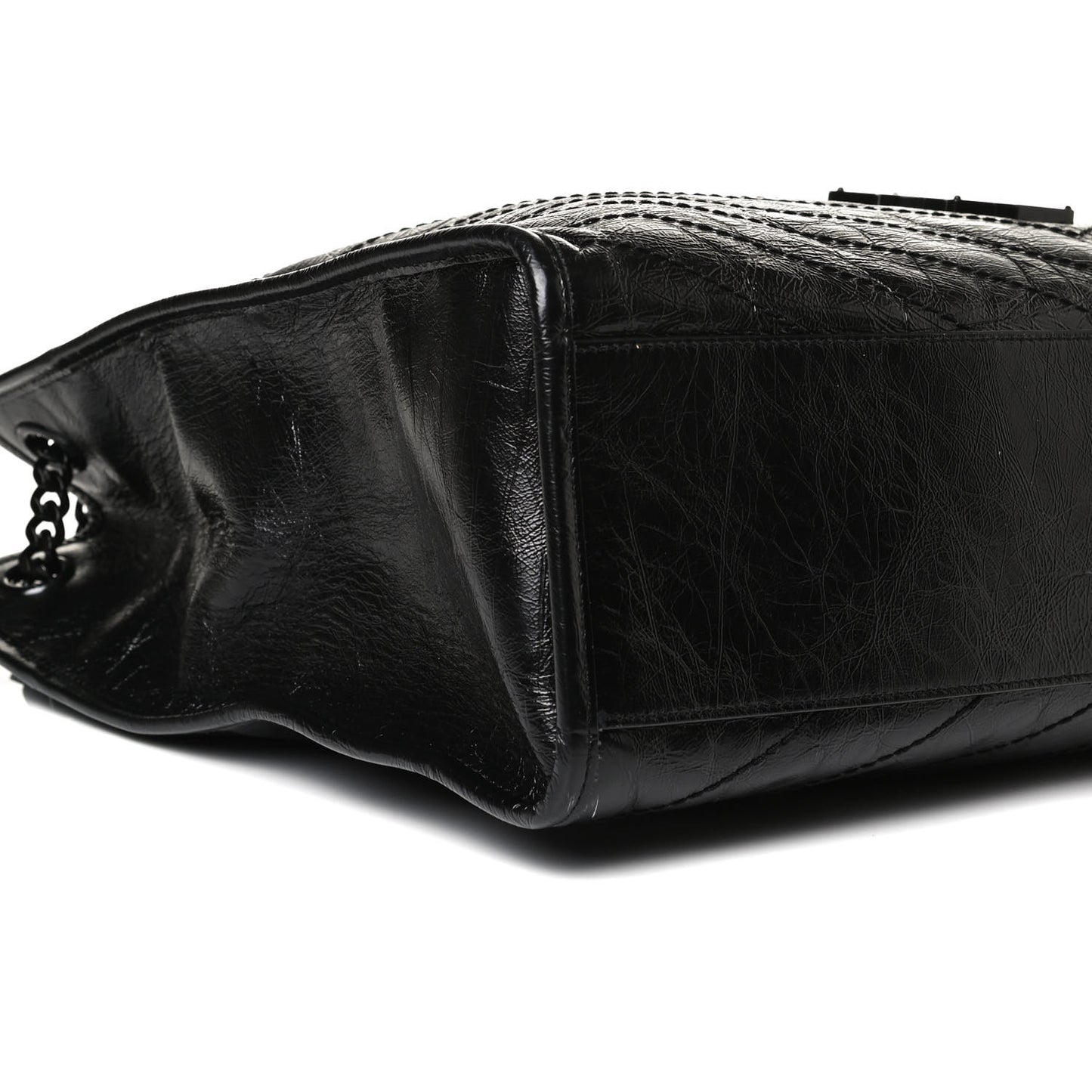 Crinkled Calfskin Matelasse Monogram Large Niki Shopper Tote Black