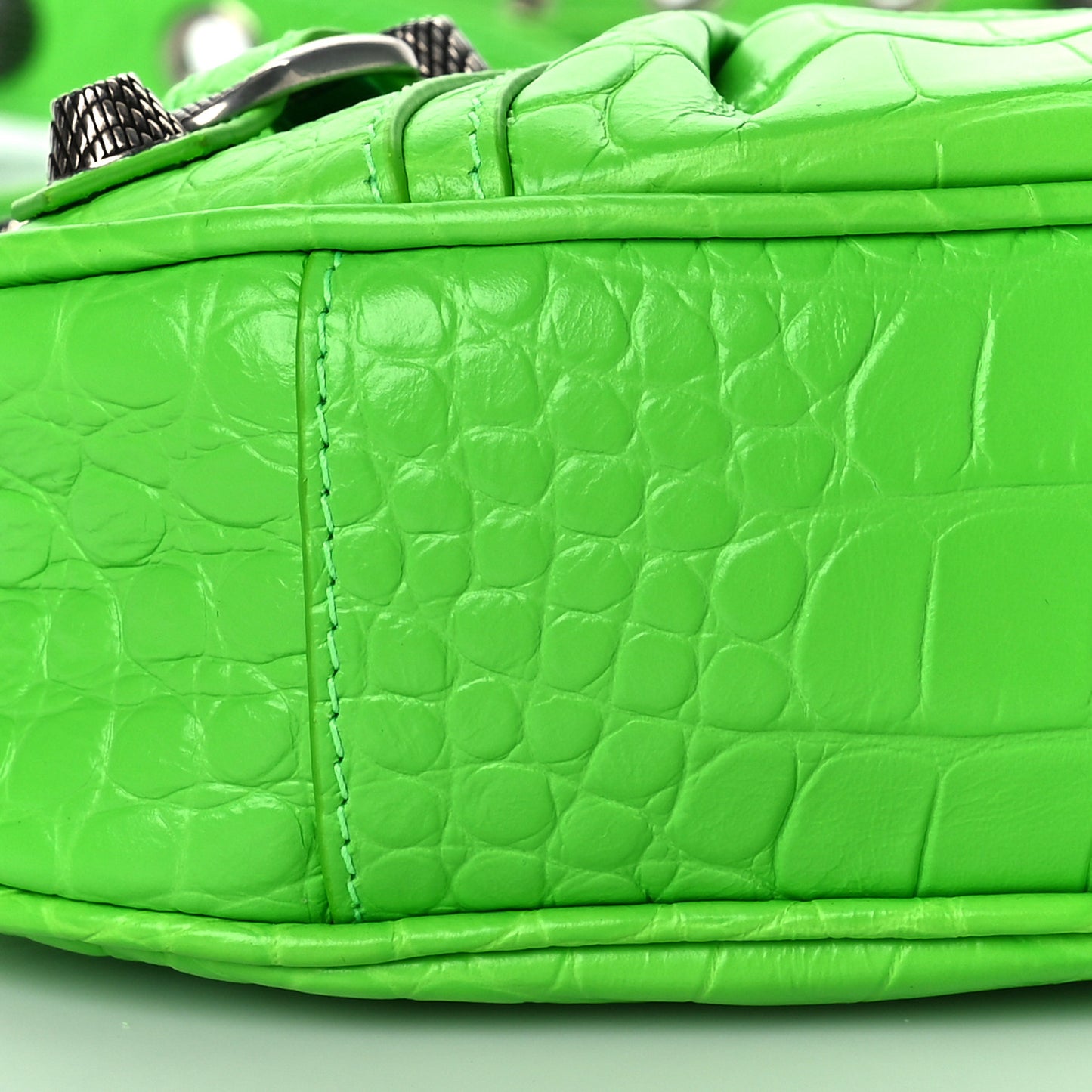Extra Supple Calfskin Crocodile Embossed Le Cagole Shoulder Bag XS Acid Green