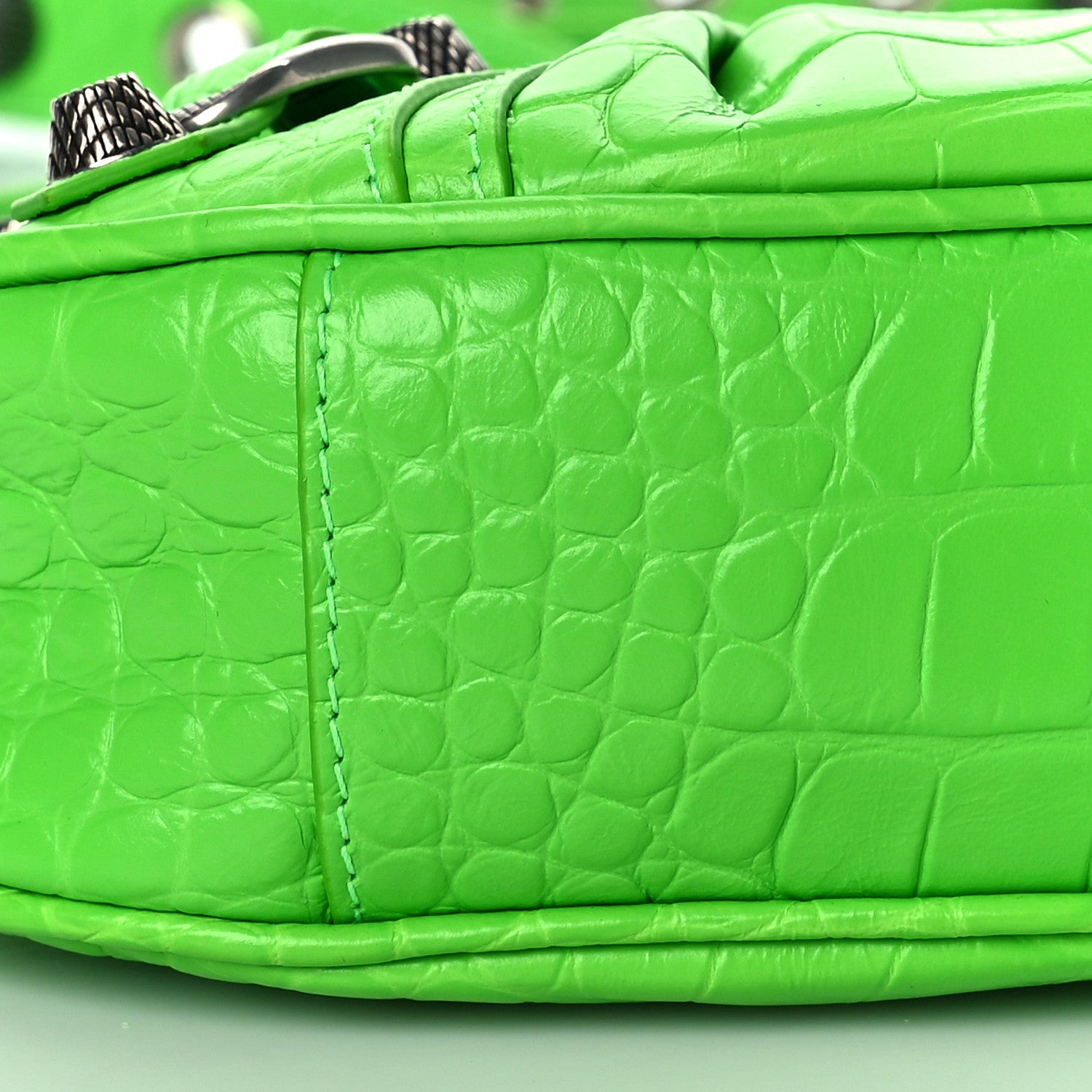 Balenciaga Extra Supple Calfskin Crocodile Embossed Le Cagole Shoulder Bag XS Acid Green 6 of 7