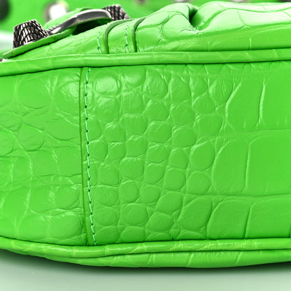 Balenciaga Extra Supple Calfskin Crocodile Embossed Le Cagole Shoulder Bag XS Acid Green 6 of 7