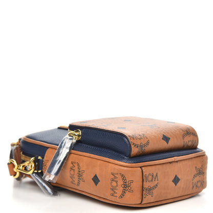 MCM Visetos Grained Calfskin Tech Crossbody Cognac Navy 4 of 8