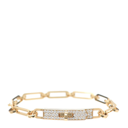Hermes 18K Yellow Gold Diamond Pave PM Kelly Chaine Bracelet ST 1 of 5