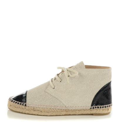 Chanel Crackled Calfskin High Top Espadrilles 41 Light Beige Black 1 of 8