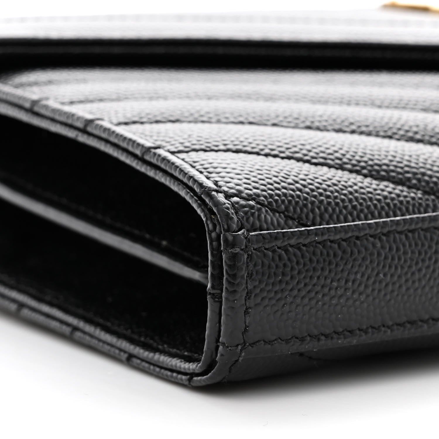 Saint Laurent Grain De Poudre Matelasse Chevron Monogram Chain Wallet Black 9 of 10