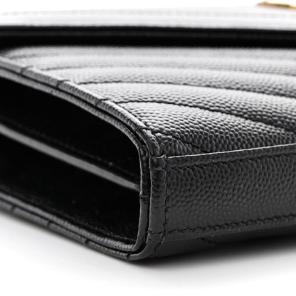 Saint Laurent Grain De Poudre Matelasse Chevron Monogram Chain Wallet Black 9 of 10