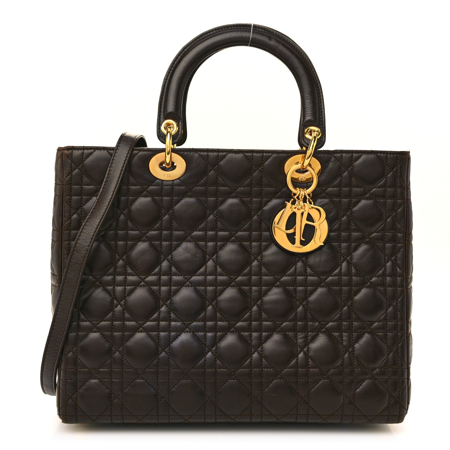 Christian Dior Lambskin Cannage Large Lady Dior Brown 1 of 10