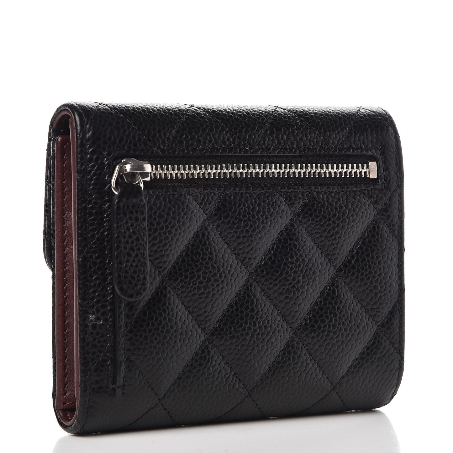 Caviar Quilted Compact Flap Wallet Black