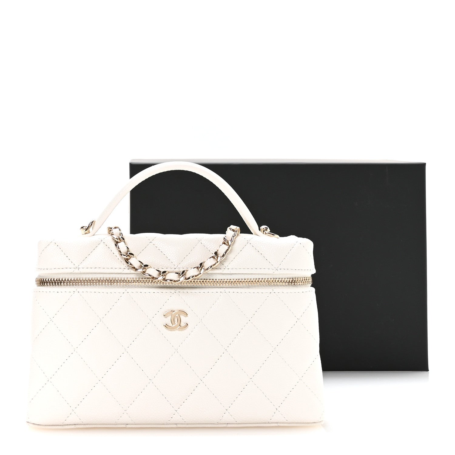Chanel Caviar Quilted Top Handle Slim Vanity With Chain White 10 of 10