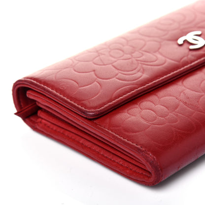 Chanel Lambskin Camellia Embossed Flap Wallet Red 19 of 21