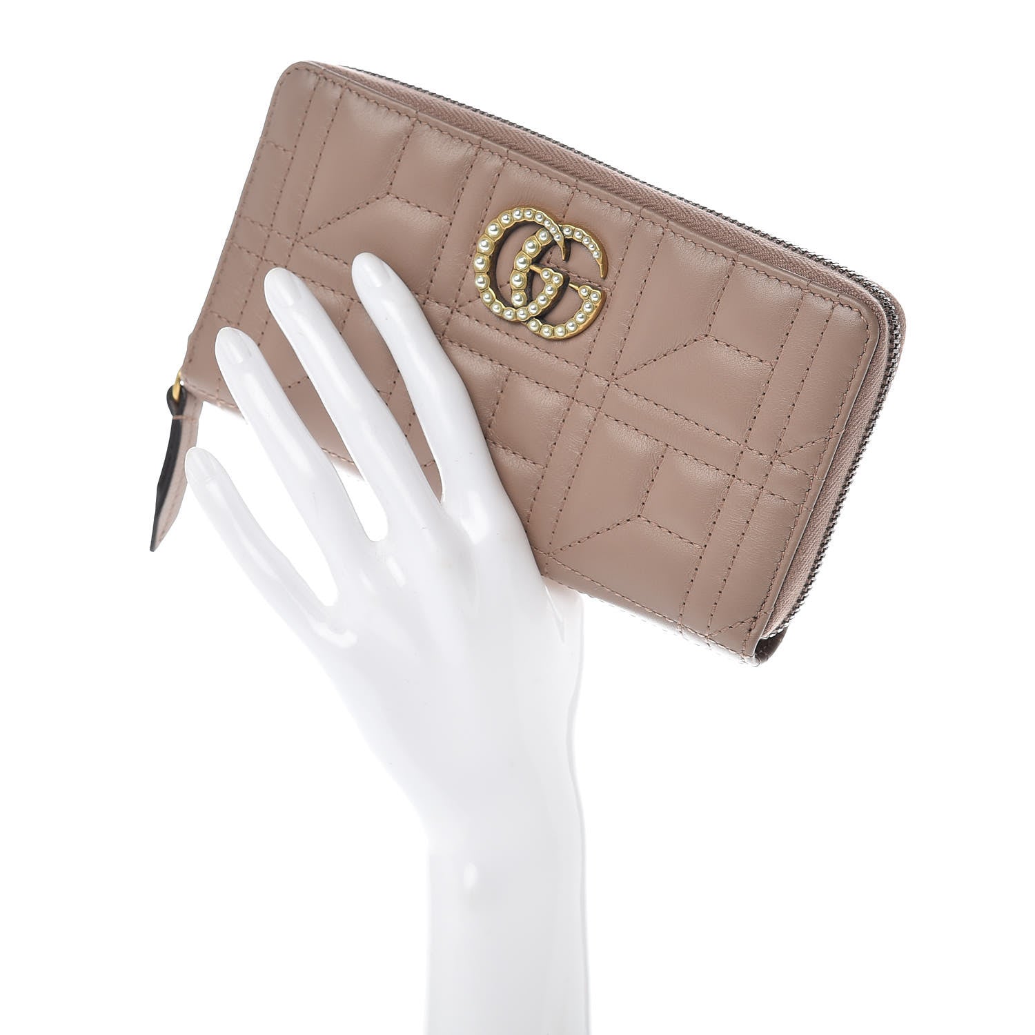 Gucci Calfskin Matelasse Pearly GG Marmont Zip Around Wallet Porcelain Rose 2 of 10