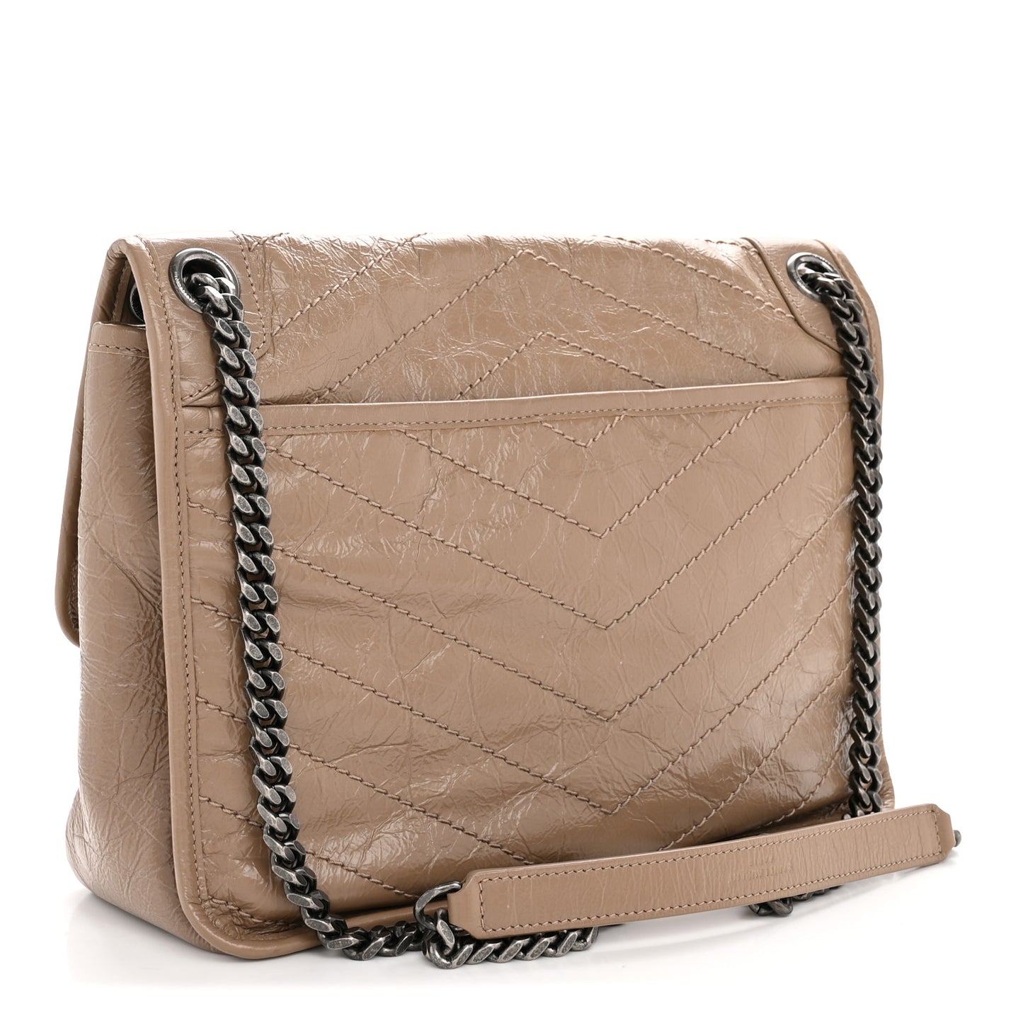 Crinkled Calfskin Matelasse Monogram Medium Niki Chain Satchel Light Taupe