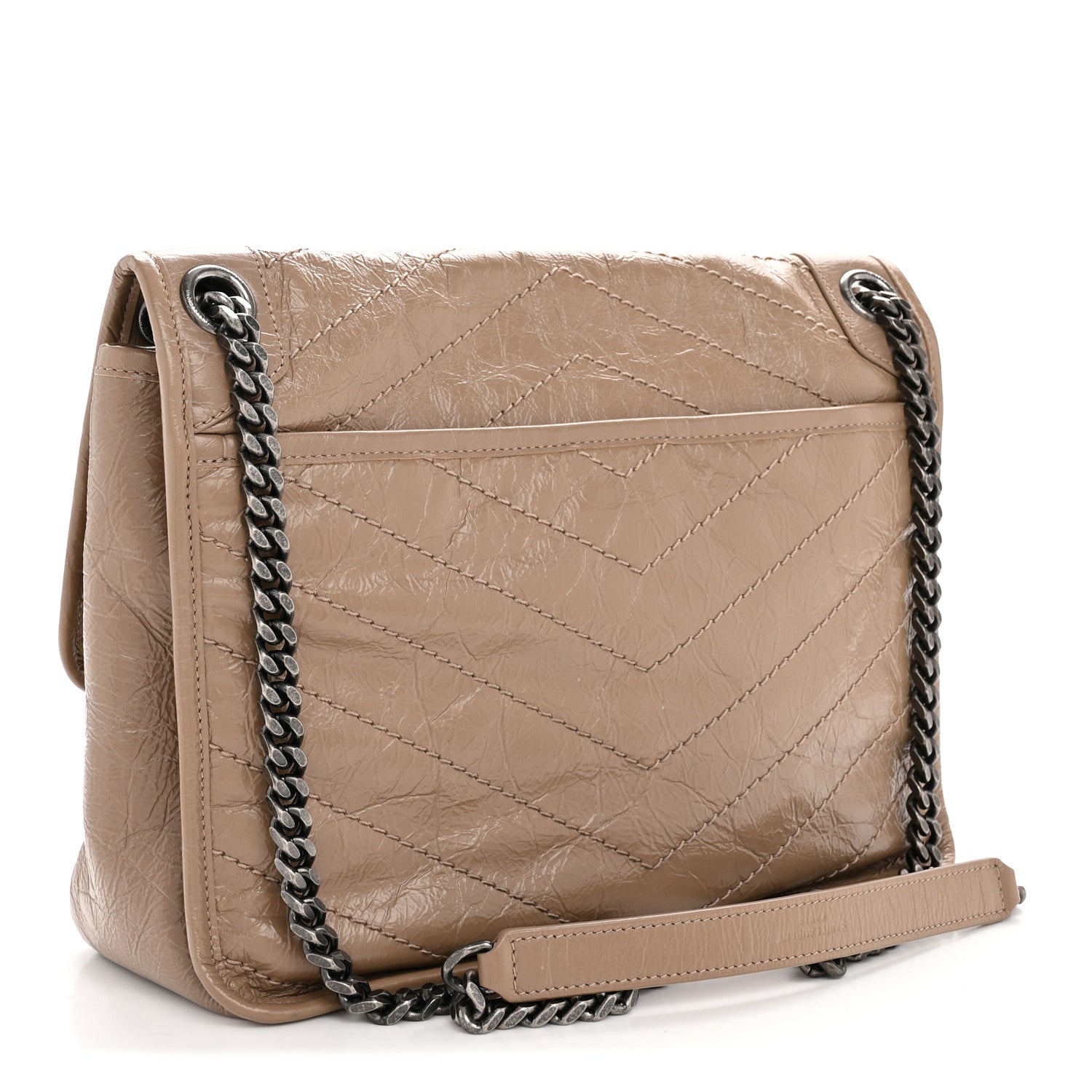 Saint Laurent Crinkled Calfskin Matelasse Monogram Medium Niki Chain Satchel Light Taupe 3 of 10
