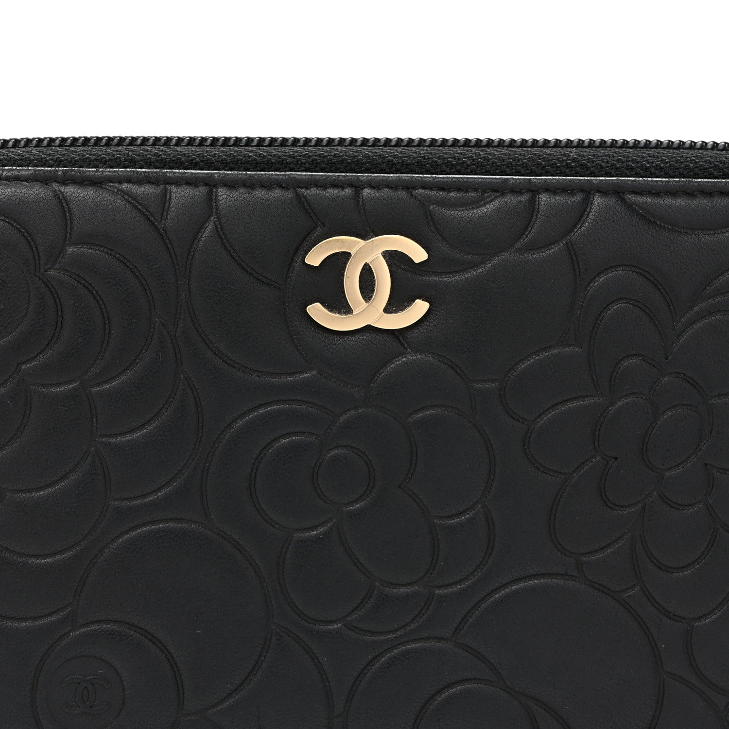 Chanel Lambskin Camellia Embossed Large Zip Around Gusset Wallet Black 9 of 11