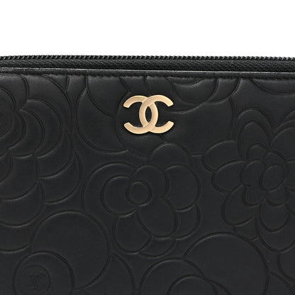 Chanel Lambskin Camellia Embossed Large Zip Around Gusset Wallet Black 9 of 11