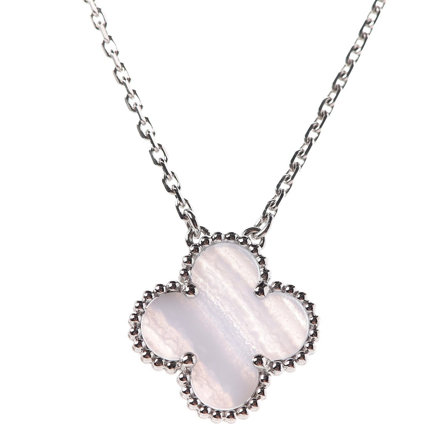 Van Cleef & Arpels 18K White Gold Chalcedony Vintage Alhambra Pendant Necklace 4 of 7