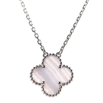 Van Cleef & Arpels 18K White Gold Chalcedony Vintage Alhambra Pendant Necklace 4 of 7