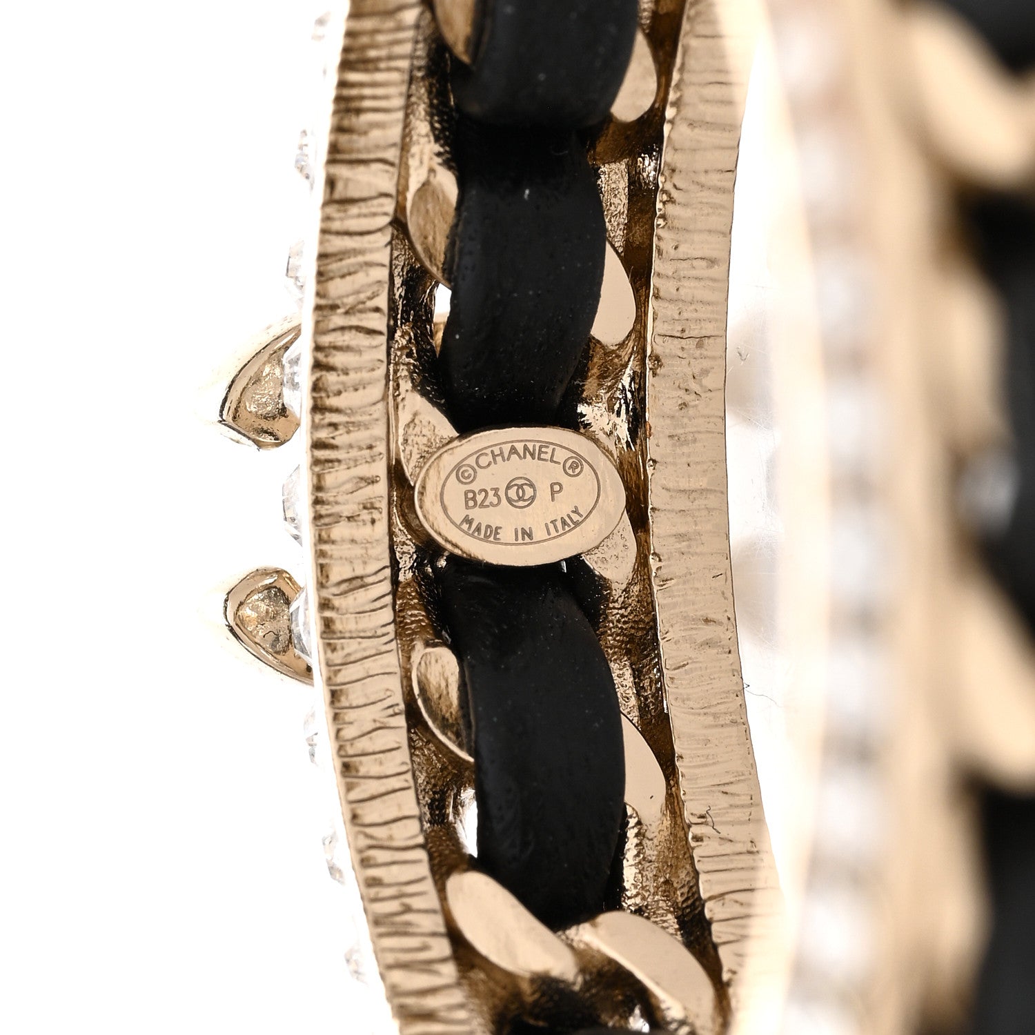Chanel Crystal Lambskin CC Chain Hoop Earrings Gold Black 4 of 5