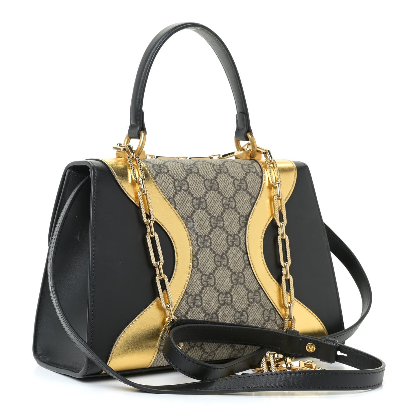 GG Supreme Monogram Small Osiride Top Handle Bag Black Gold