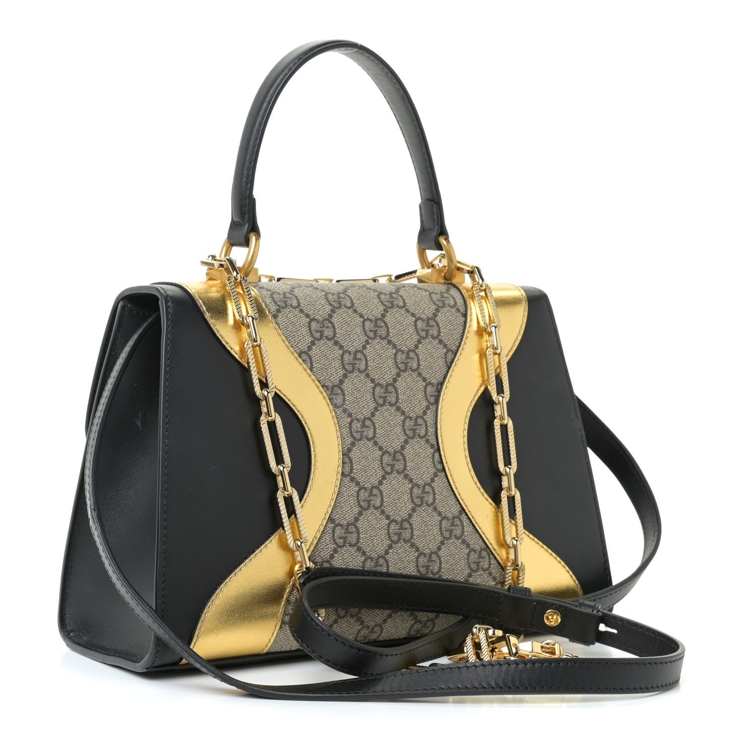 Gucci GG Supreme Monogram Small Osiride Top Handle Bag Black Gold 2 of 25
