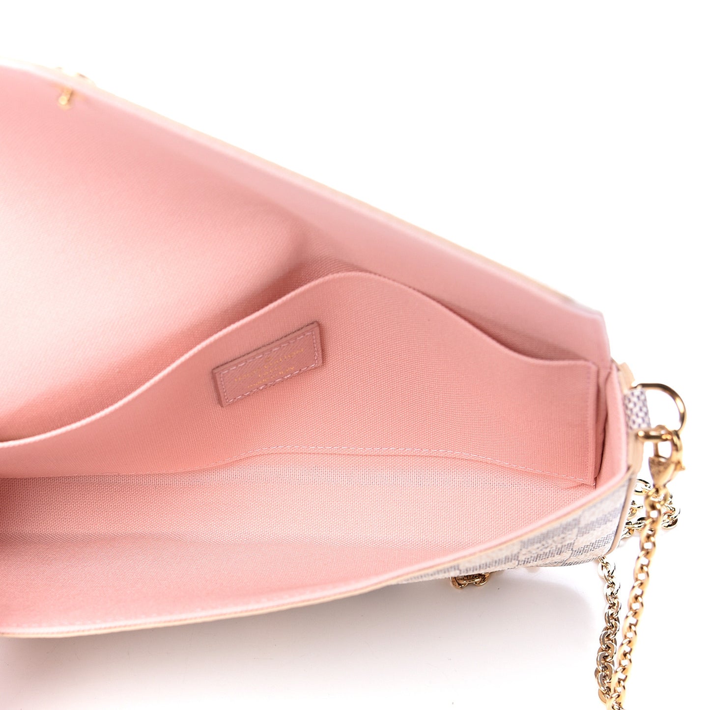 Damier Azur Pochette Felicie Chain Wallet Rose Ballerine