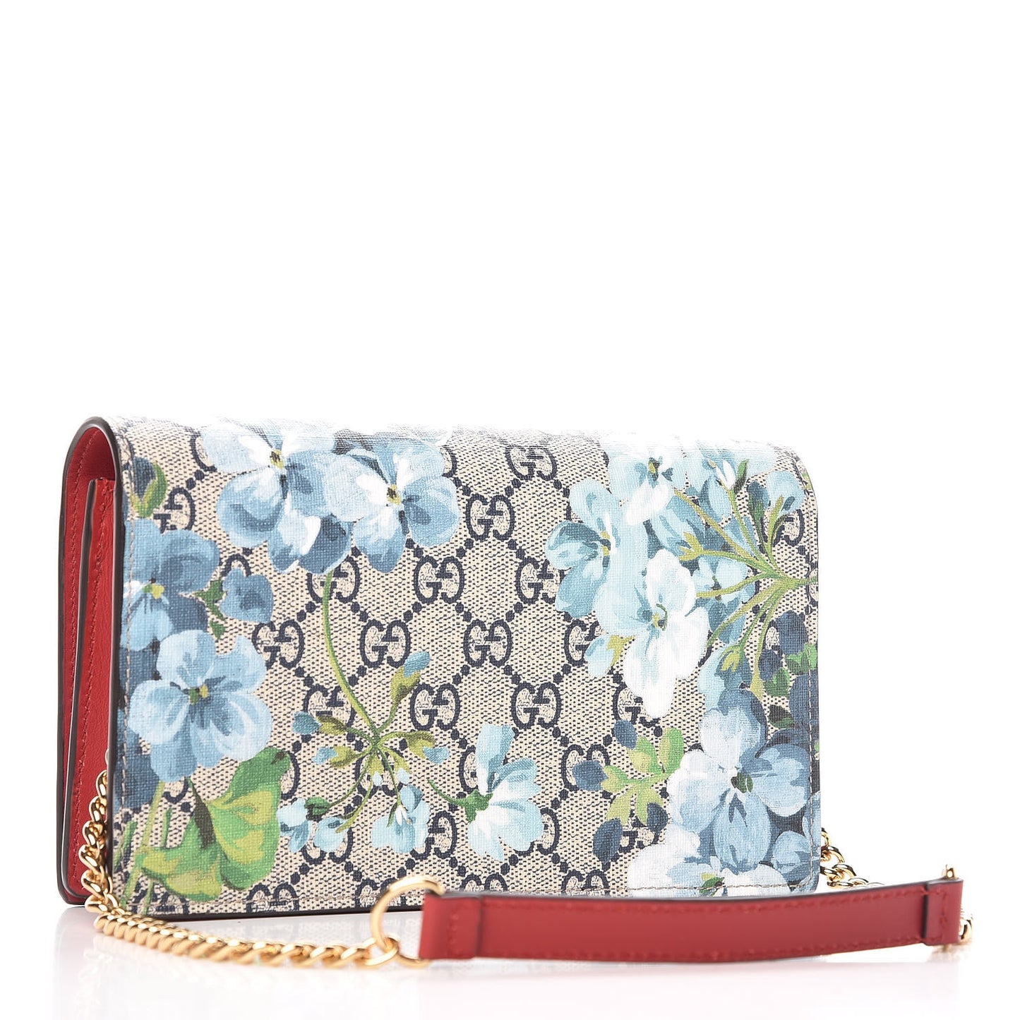 GG Supreme Monogram Blooms Chain Wallet Blue