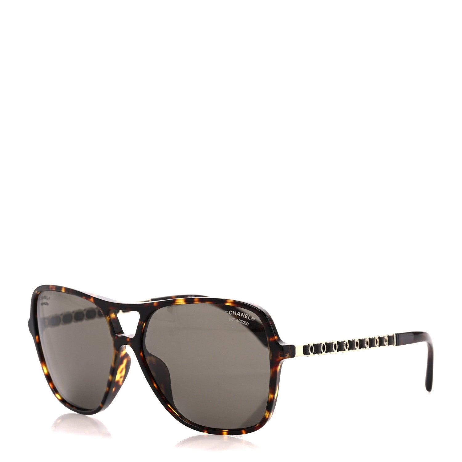 Chanel Metal Calfskin Polarized CC Chain Polarized Pilot Sunglasses 5439-Q-A Tortoise 1 of 9