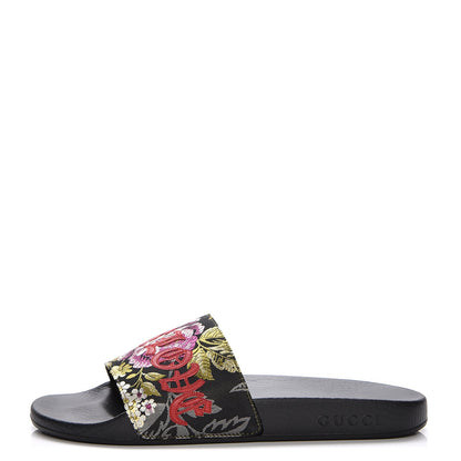 Gucci Jacquard Floral Blind for Love Slide Sandals 39 Black Multicolor 1 of 9