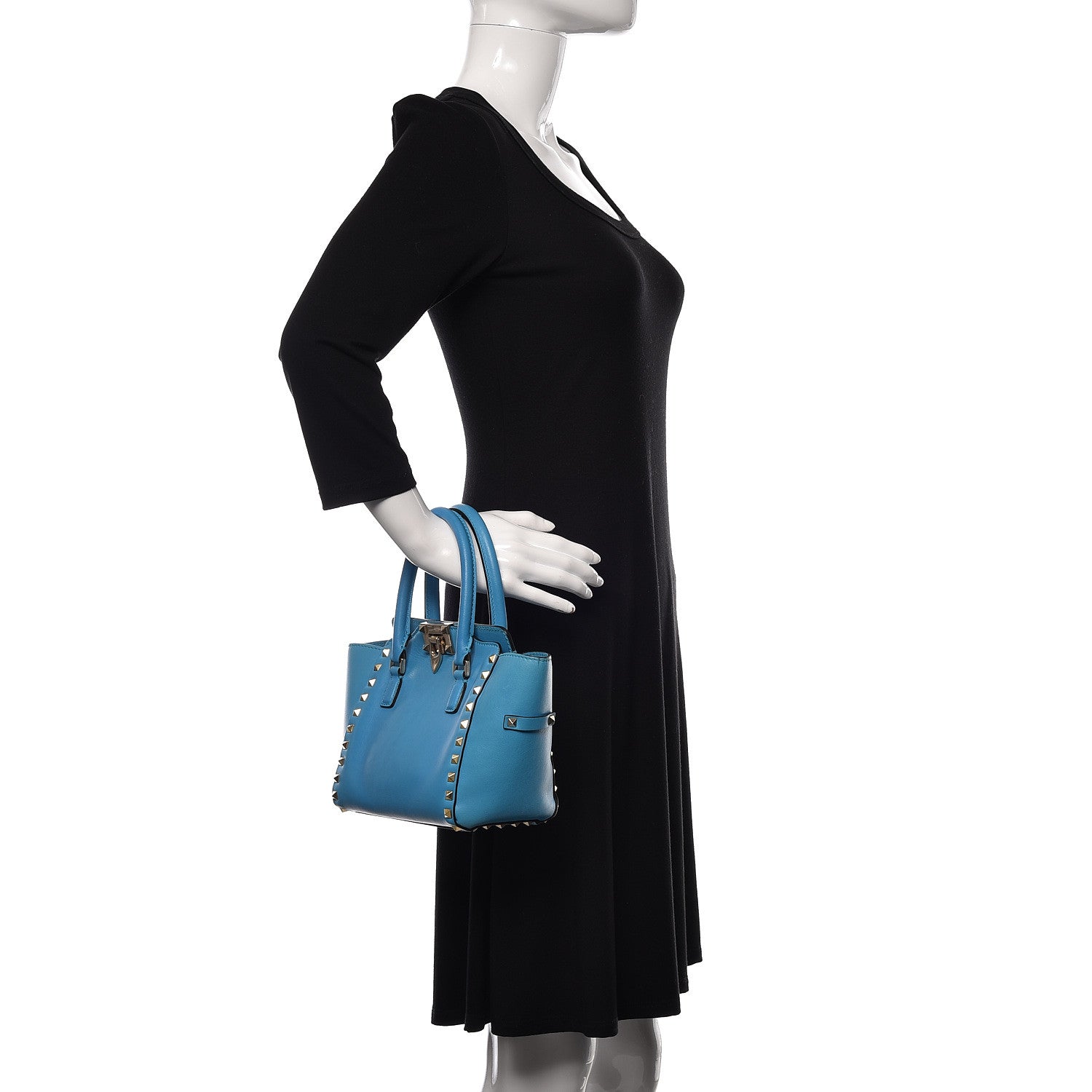 Valentino Garavani Vitello Mini Rockstud Tote Light Blue 2 of 9