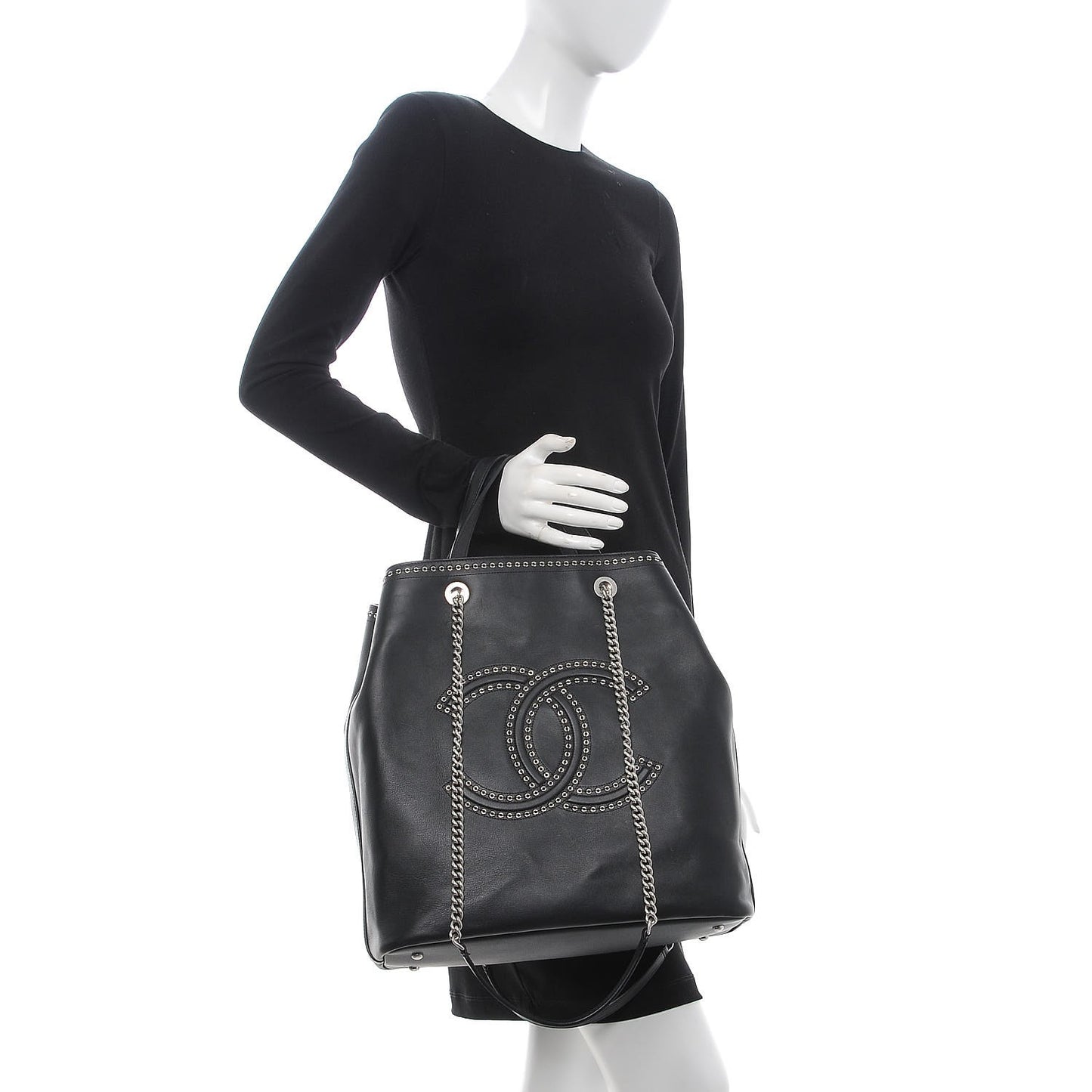 Calfskin Large Coco Eyelets Shopping Tote Black